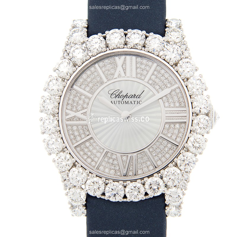 Chopard 139419-1401 Replica - Auto - 18kt White Gold - Diamond - Silver Dial - Blue Silk Strap